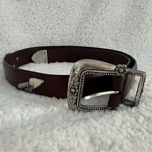 Talbots Vintage Brown Leather Western Gardening Buckle Belt, Made in USA, Size L